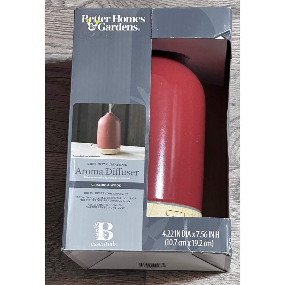 Red Ceramic Wood Ultrasonic Aroma Diffuser Cool Mist 180mL